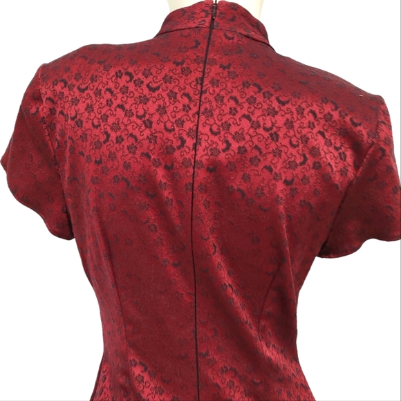 Vintage Harlow Nites Red Brocaid Maxi Dress size 10 - Picture 7 of 12